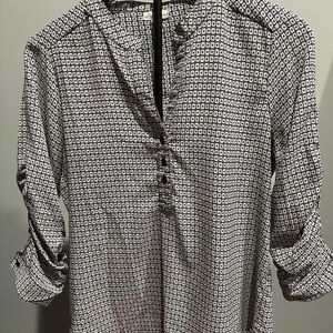 Antilia Femme Black and White Button Down Blouse with Mandarin Collar